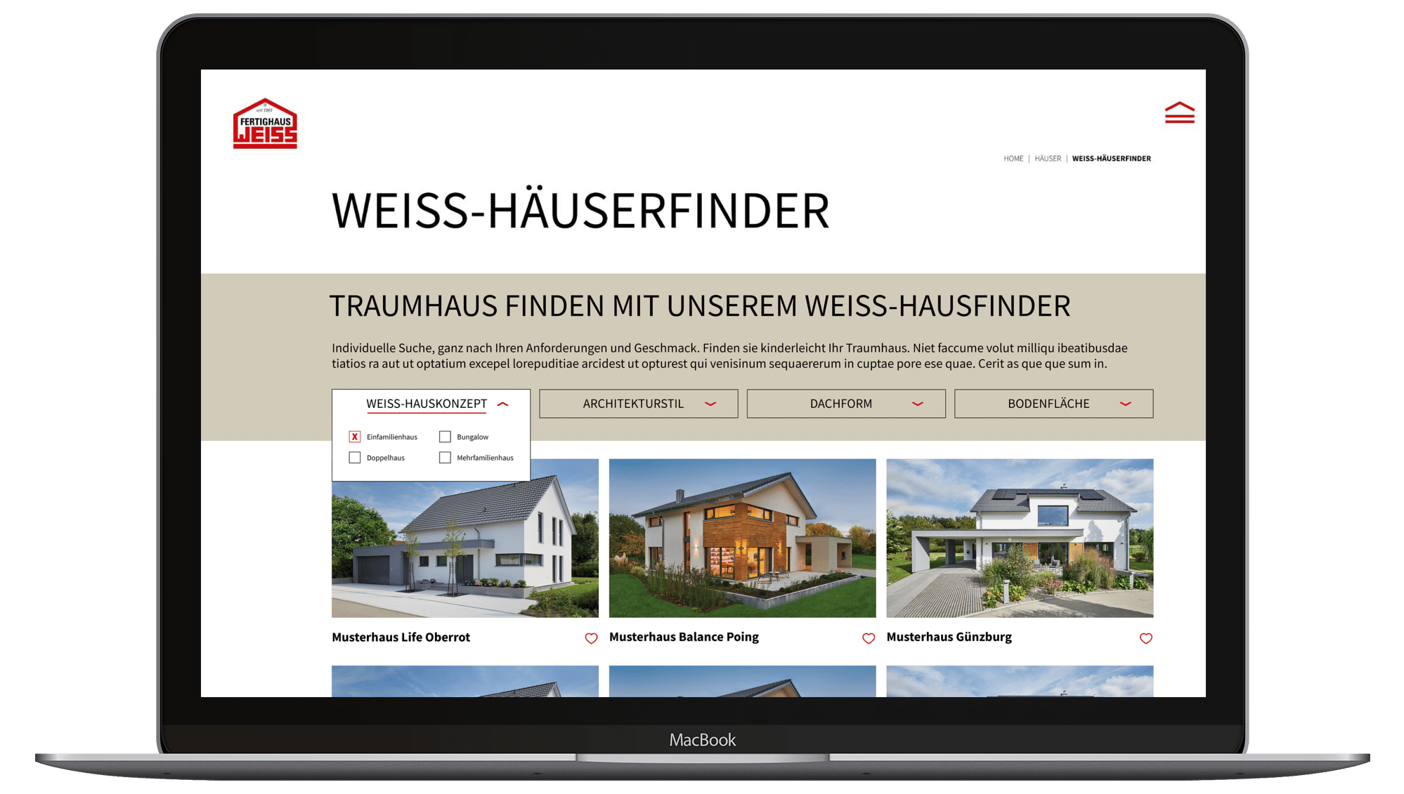 Häuserfinder von Fertighaus WEISS