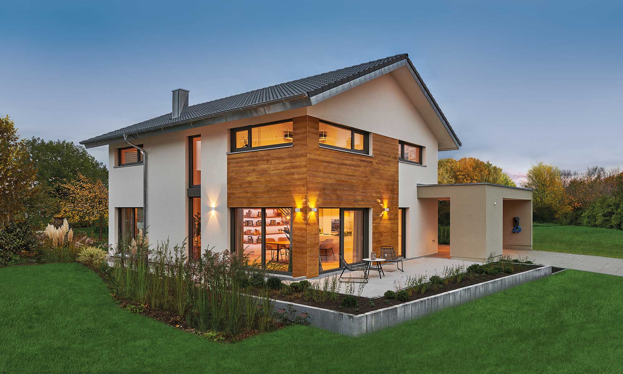 Satteldach Musterhaus Balance Poing von Fertighaus WEISS