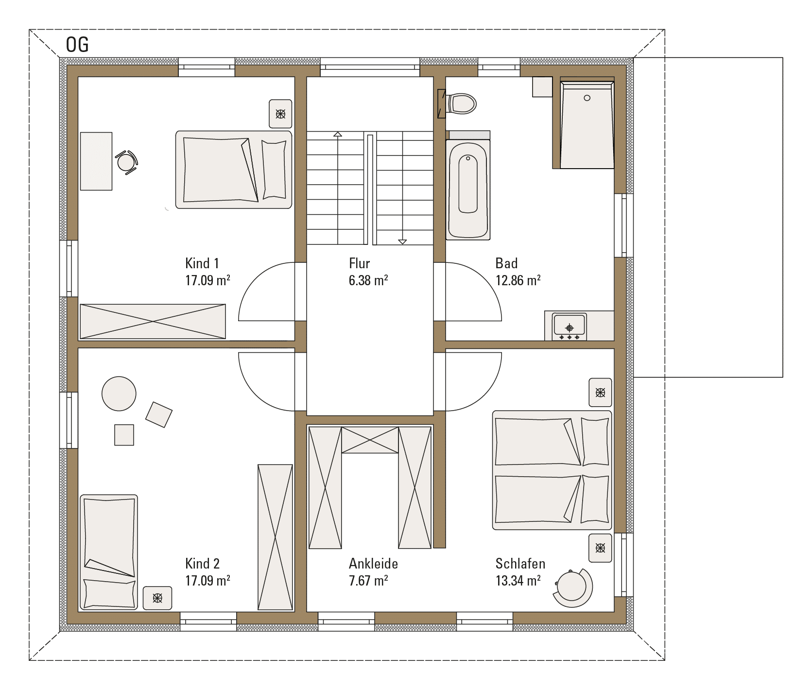 Grundriss Obergeschoss im Musterhaus Urbanlife Mannheim