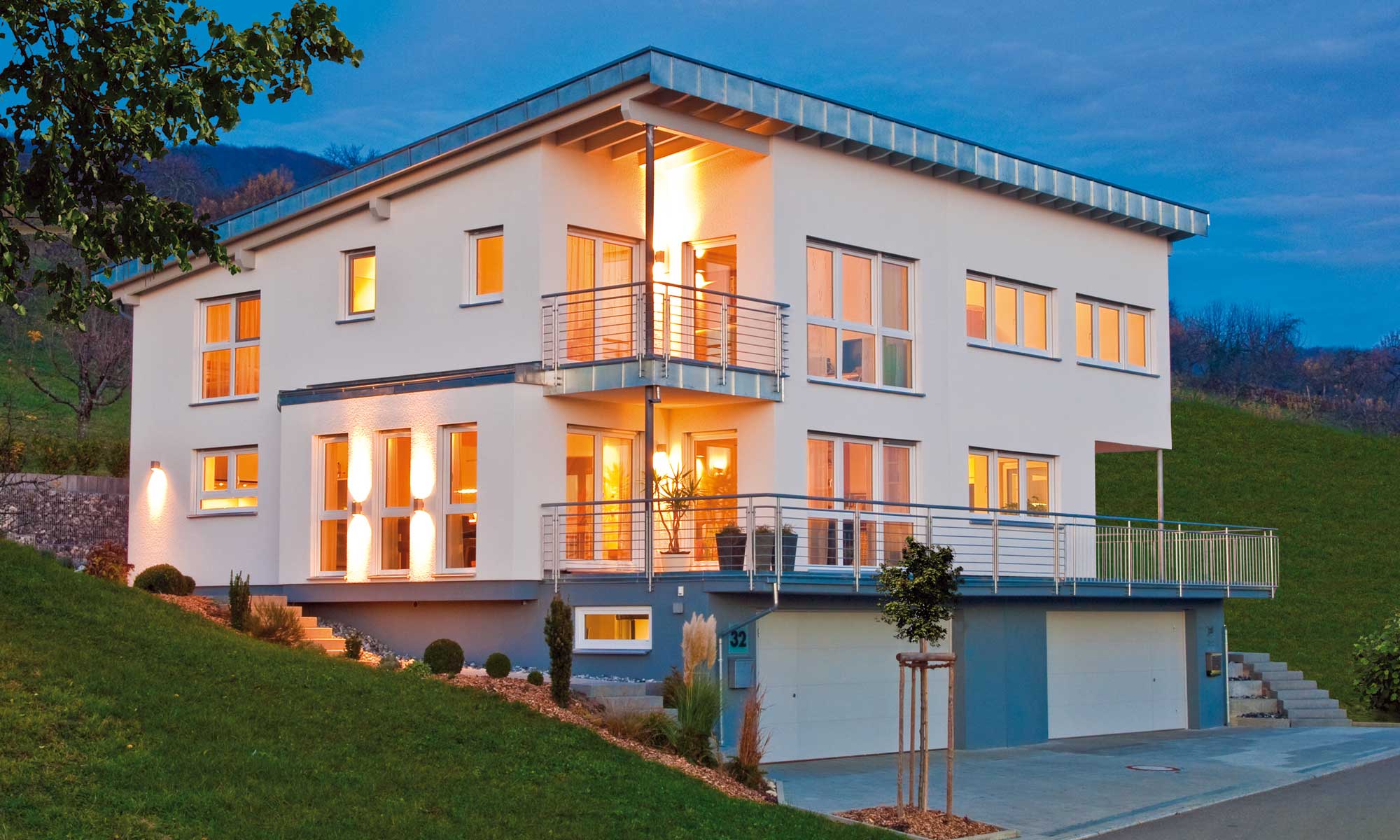 Doppelhaus Pultdach Haus Lustek von Fertighaus WEISS