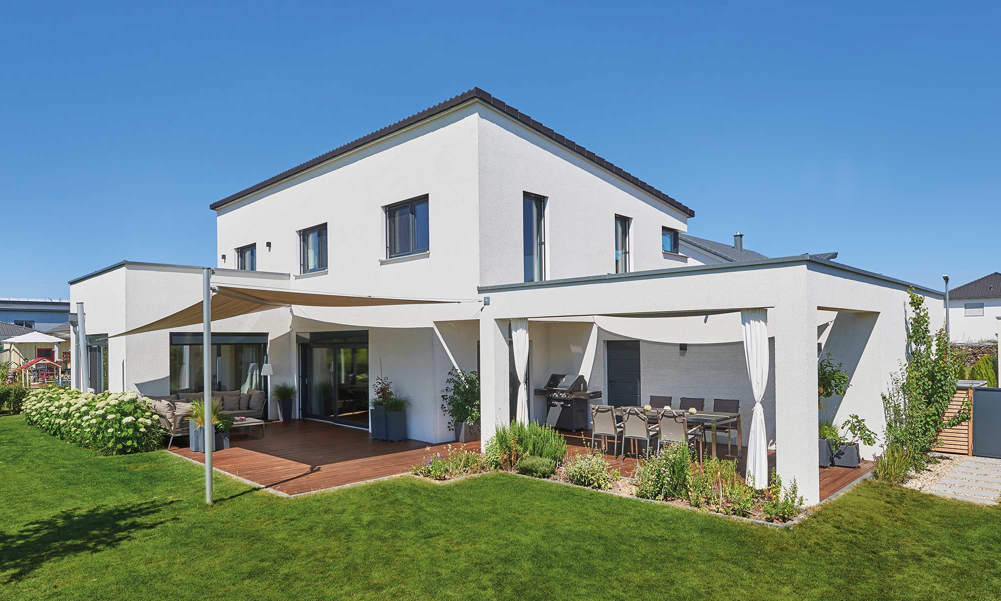 Garten Pultdach Haus Mahl von Fertighaus WEISS