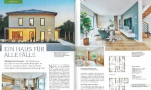 Redaktioneller Beitrag im dicken deutschen Hausbaubuch vom Musterhaus Urbanlife Mannheim